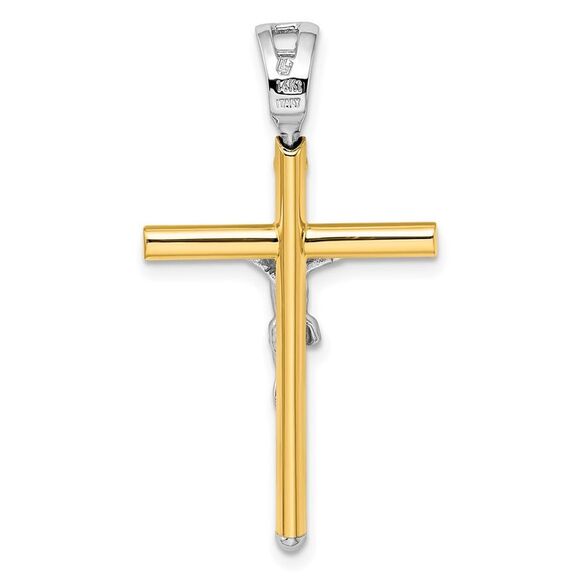 14k Two Tone Gold, Polished Crucifix Pendant, 21 x 37mm - Picture 3 of 5